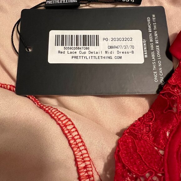NWT Pretty Little Thing Lace Midi Bright Red Dress Party Hearts Day Sz 4 Corset - Picture 7 of 8